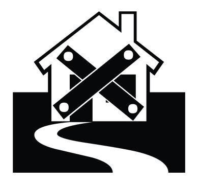 Boarded Up Abandoned House Foreclosure Silhouette Icon Vector