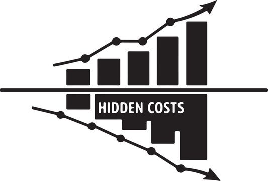 Hidden costs concept shown with rising and falling bar chart