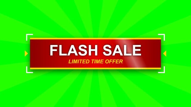Vibrant green background with radial lines featuring a bold red banner announcing a 'FLASH SALE LIMITED TIME OFFER' for promotions.