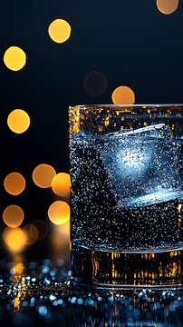 Glass of Sparkling Water at Night.