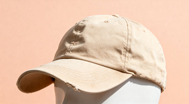 Beige Cotton Baseball Cap Mockup on Mannequin Head