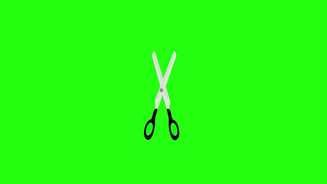 Simple scissors icon animation with black handle. Minimalist design. Straight line cutting motion.