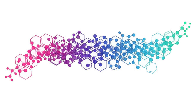 Vibrant molecular structure illustration with colorful hexagonal pattern