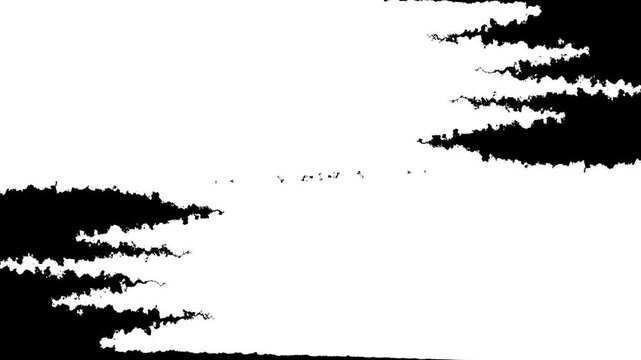 Dynamic Ink Brush Style Transition with Rough Organic Edges Expanding From The Sides And Revealing Or Covering The Screen. High-Contrast Black And White 
