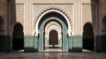 Obraz premium Intricate Islamic Moorish Architecture Detail with Geometric Mosaic Tiles