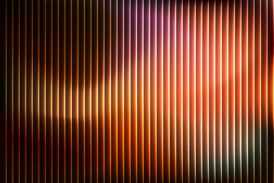Abstract blurred gradient background with warm orange glowing light waves and vertical line pattern, neon striped texture, vibrant defocused motion for modern digital design backdrop