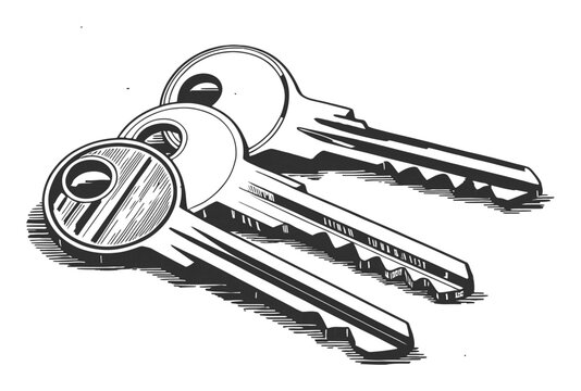 Two Keys Vector Illustration in Black and White Style