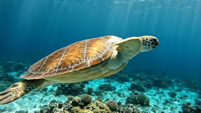 Sea Turtle Glides Through Calm Ocean Currents
