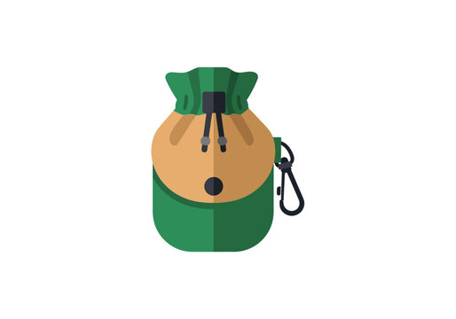 Compact green backpack with drawstring and carabiner clip