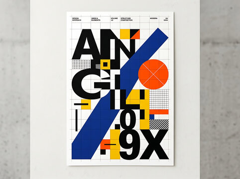 Abstract geometric design poster with bold typography and colorful shapes