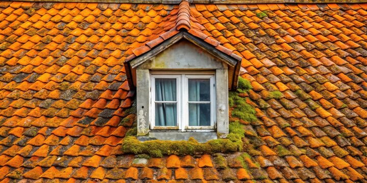 Dormer Window with Mossy Orange Tile Roof A Study in Texture and Age