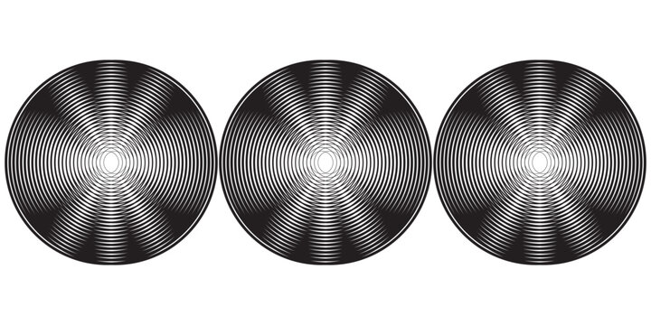Black concentric circle set. Sonar or sound wave ring collection. Dotted and linear epicentre, target, radar icon concept. Ripple radial signal or vibration elements.
