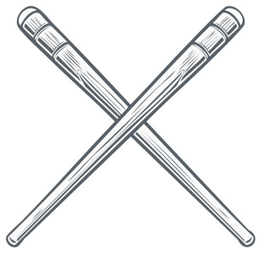 Two Crossed Billiard Cues with Wooden Texture and Decorative Bands