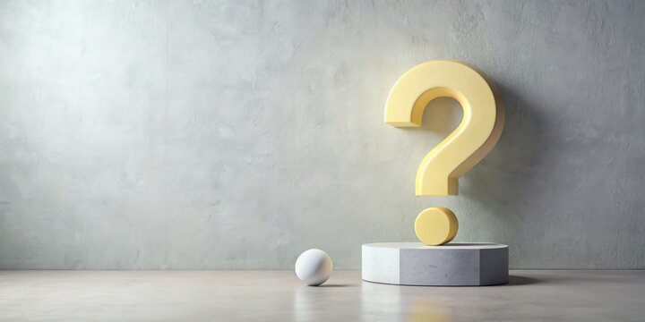 A Pale Yellow Question Mark on a Pedestal with a White Sphere