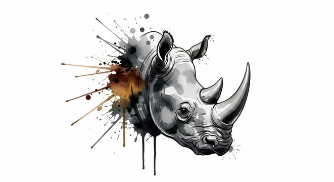 Rhino head watercolor illustration