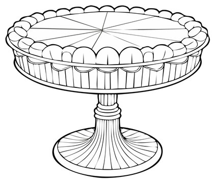 Elegant empty glass cake stand with scalloped edge and pedestal base in outline drawing style