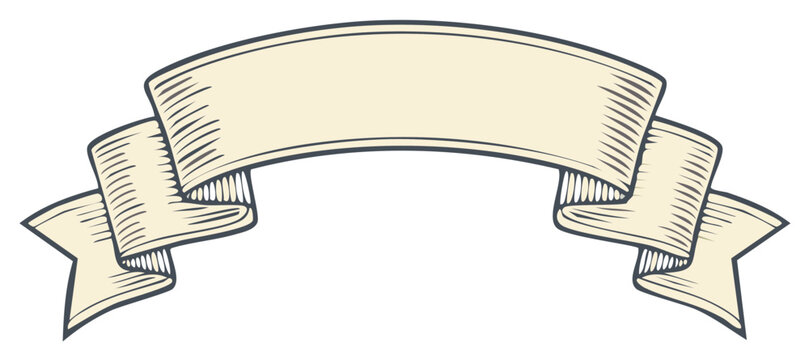 Engraved vintage style ribbon vector illustration banner scrolls heraldic ribbon
