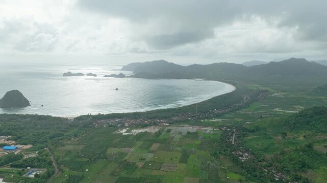 Aerial view of red island beach in java indonesia