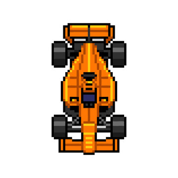 Top-down pixel of an orange formula one racing car