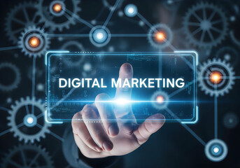 Fototapeta premium Hand interacting with digital marketing hologram illustration