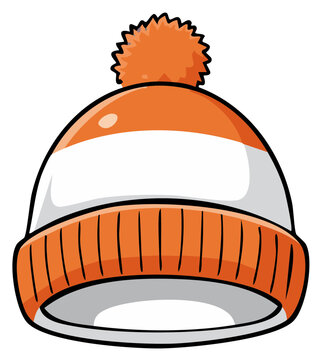 Orange and white striped winter beanie with pompom