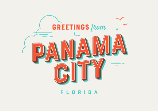 Greetings from Panama City, Florida, USA - The Sunshine State - Touristic Postcard.
