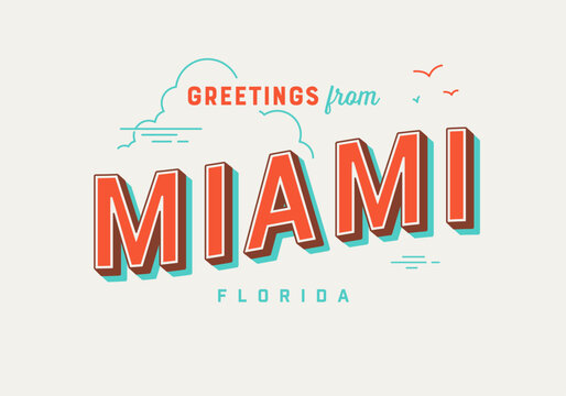 Greetings from Miami, Florida, USA - The Sunshine State - Touristic Postcard.