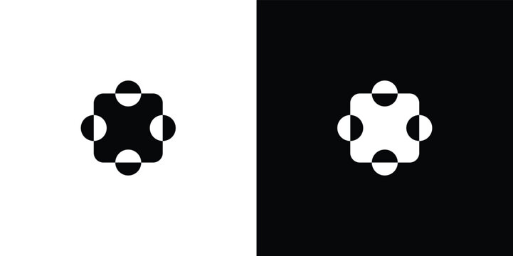 Black and white of a stylized panda face and bamboo stalks minimalist monochrome simple shapes