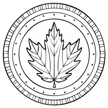 Detailed outline of a Canadian maple leaf coin with decorative border and inner circles