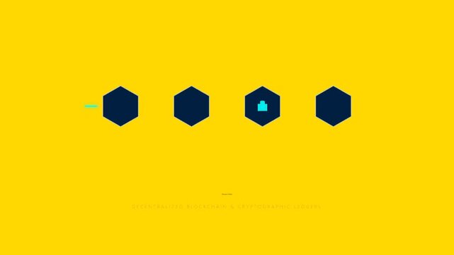Minimalist blue hexagons arranged in a row representing secure digital data and modern blockchain technology concepts