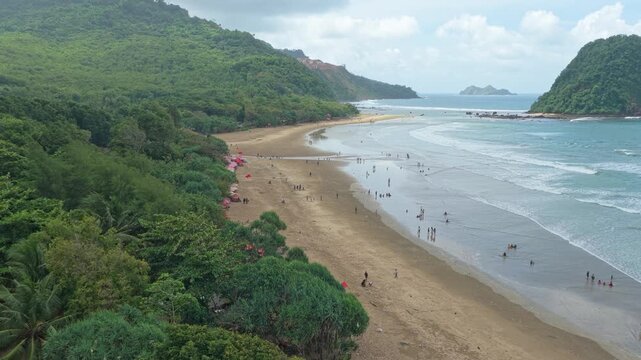 Aerial view of pulau merah beach in java indonesia
