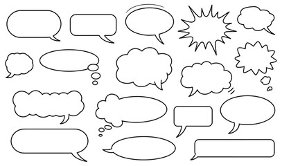 Fototapeta premium Comic Speech Bubble Set: Diverse set of speech bubbles with various shapes for creative communication. thought cloud, dialog box, idea expression, comic style, talking bubble.