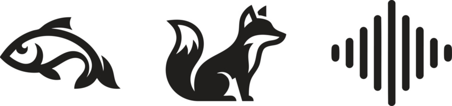 Animal Fish Kangaroo Sound Wave Icon Set
