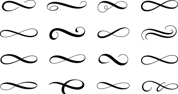hand-drawn black infinity symbols set on white background for design and math concepts