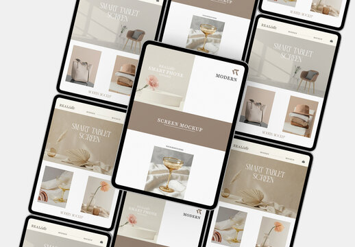 Multiple Tablet Screens Mockup