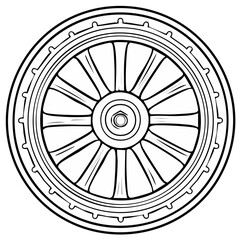 Obraz premium Single Wheel Vector Illustration. Hand-drawn Black and white cartoon object. Mechanical Part graphic element for your creativity.