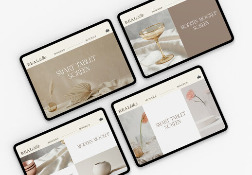 Multiple Tablet Mockups for App and Website Display