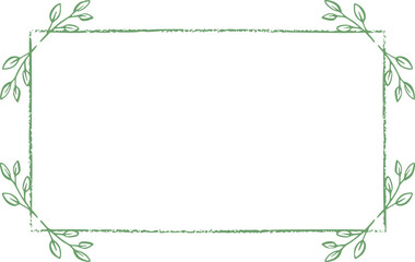 Fototapeta premium A minimal botanical frame with delicate green line leaves forming a soft rectangular border on a clean background. This elegant and simple design is perfect for invitations, cards, templates, and mode