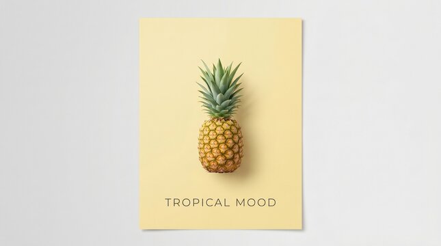 Pineapple and Tropical Mood: A single ripe pineapple stands out against a gentle backdrop, with the text Tropical Mood subtly complementing the image.
