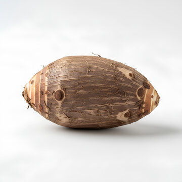 Closeup of a taro root on a white background isolated and detailed.