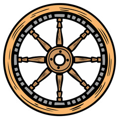 Obraz premium Cartoon illustration of a ship's steering wheel.