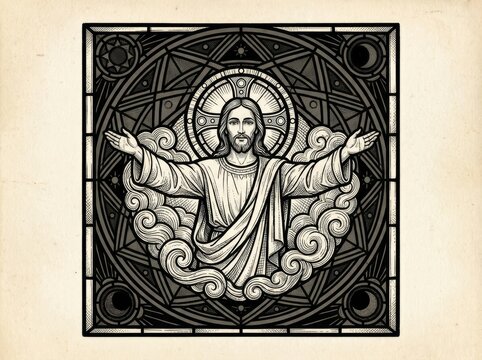 Stained Glass Window Depiction Of Jesus Christ In Church.
