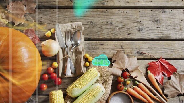 Turquoise clouds appearing and drifting over fall harvest, creating green glow to highlight produce