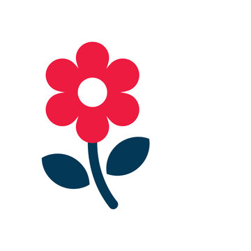 Simple red flower icon with green leaves Vector