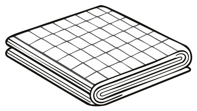 Folded Padded Mattress Topper with Square Quilted Pattern in Black and White Outline