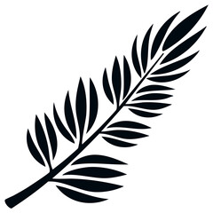 Obraz premium Stylized black palm frond silhouette. Minimalist tropical leaf vector icon for graphic design.
