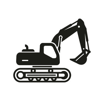 Black excavator machine icon Vector