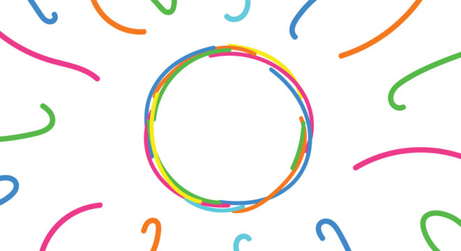 Colorful scribble art a central oval surrounded by random lines