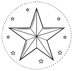 Obraz premium Classic five point star shape surrounded by smaller stars and a dashed circle for a celebratory or decorative graphic