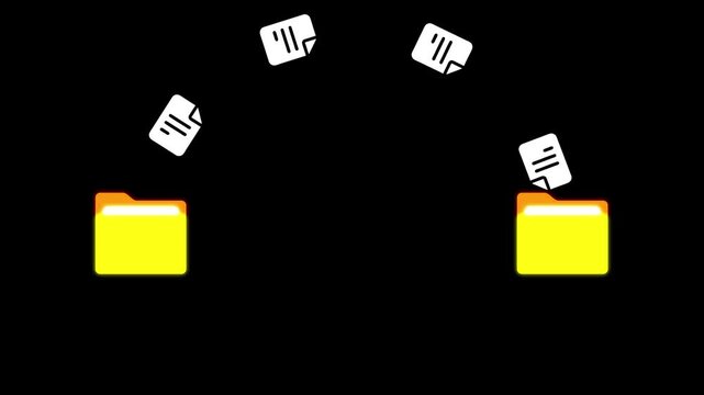 File transfer animation: digital documents moving between folders